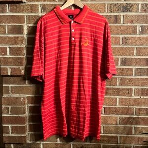 Nike Golf Men XL Dri-Fit Polo Red Orange Stripe Short Sleeve Pinehurst Resort